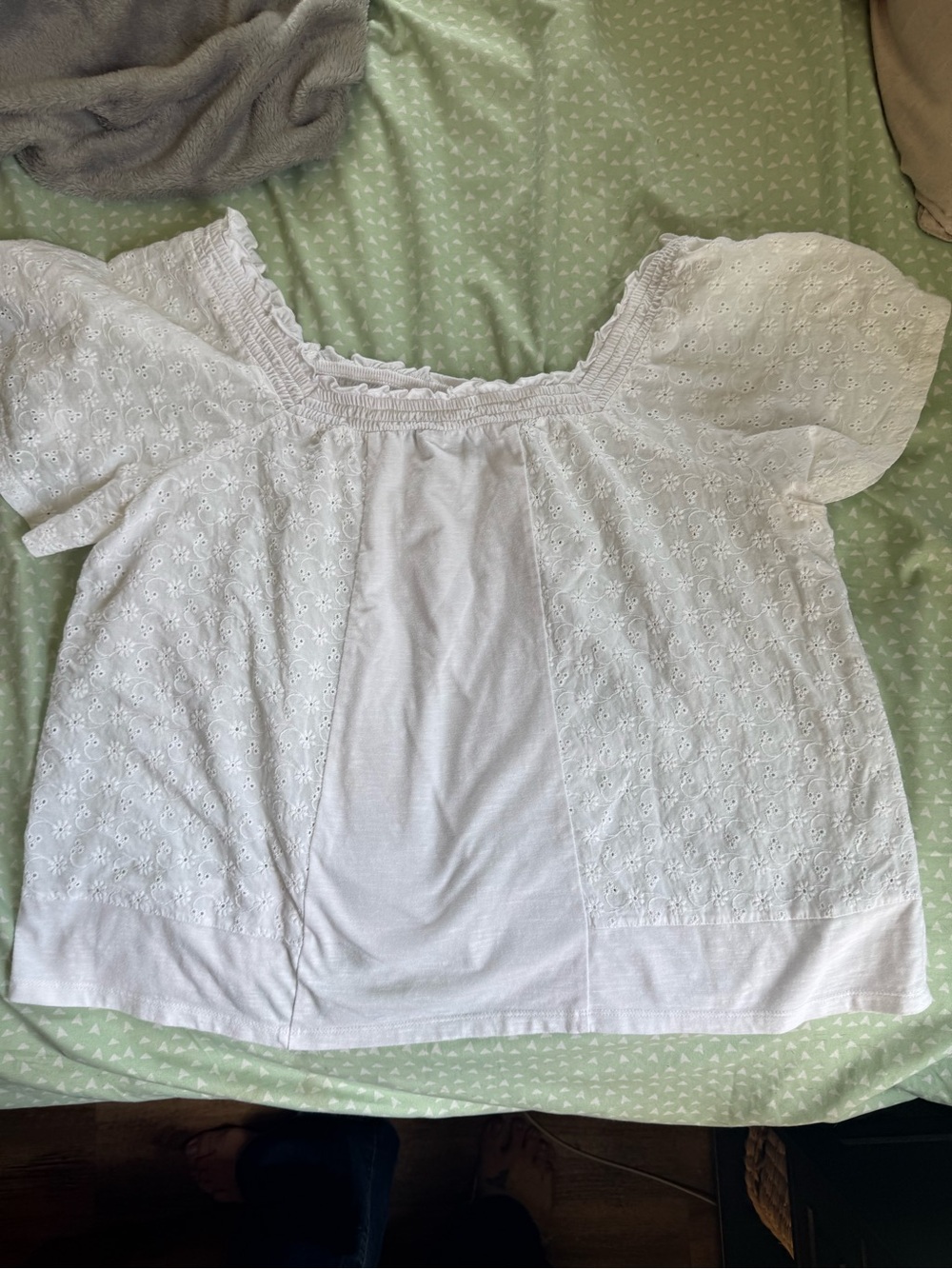 Lane Bryant White Eyelet Square-Neck Puff Sleeve Top